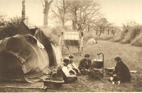 Gypsy group camping in lane
